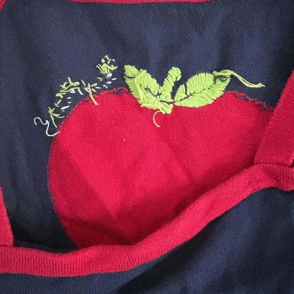 Vintage Gymboree 2003 Apple Caterpillar Sequin Knit Tank Top Navy Red Size 9